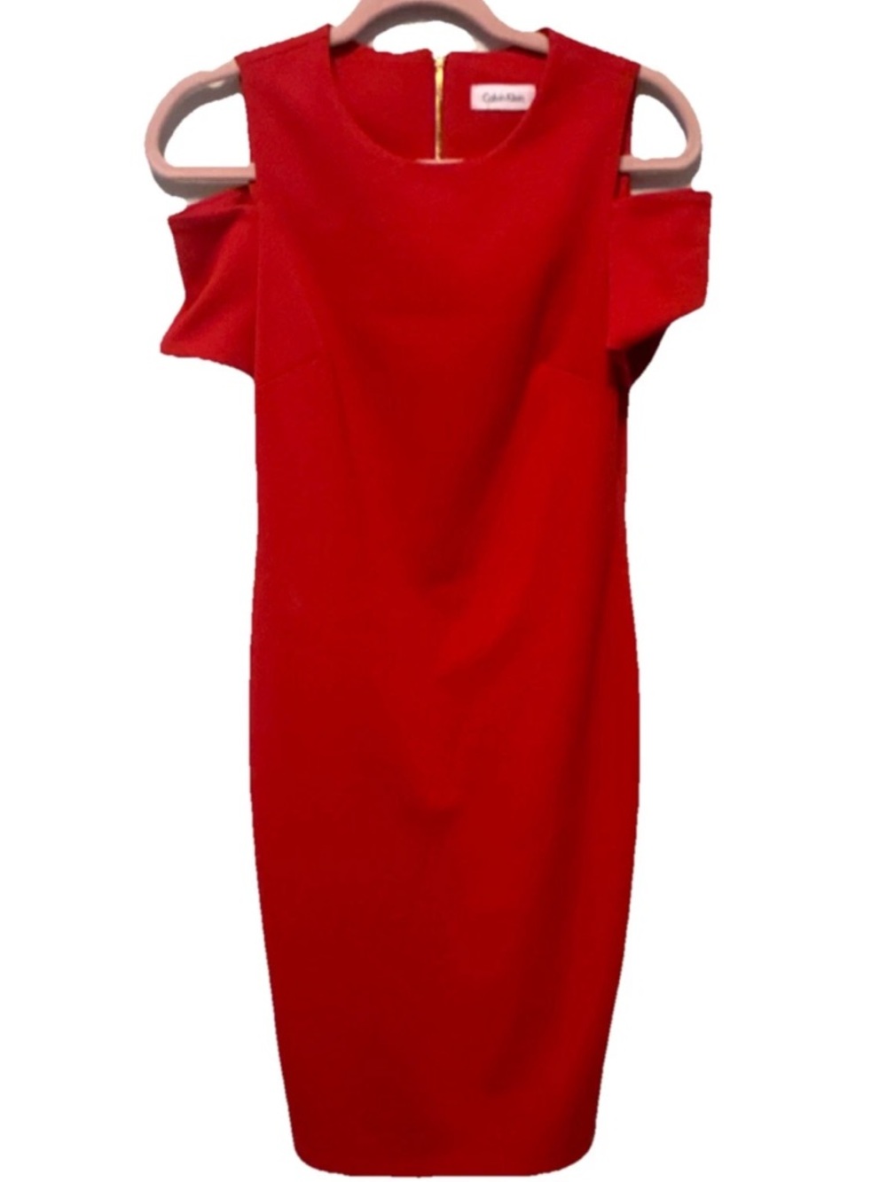 Calvin Klein Women's Red Cold-Shoulder Sheath Knee Length Dress Sz 10 - Picture 1 of 5